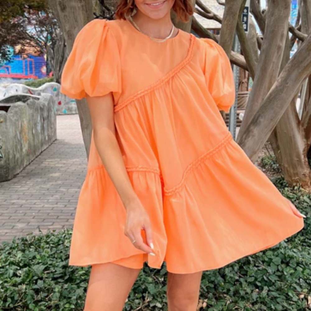 Vestique Orange Puff Sleeve Dress - Size S